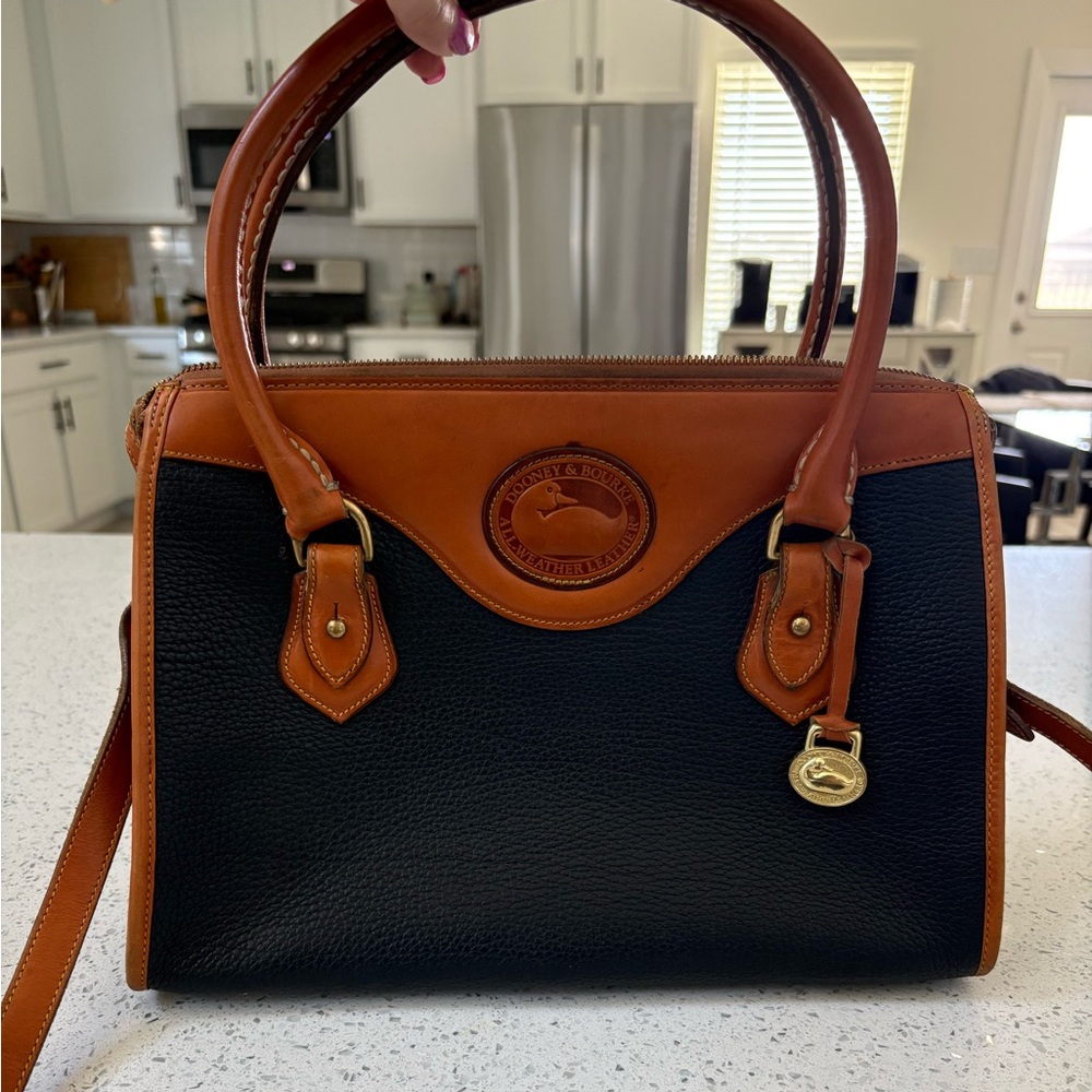 SOLD - Dooney & Bourke Navy & British Tan Vintage Shoulder Satchel